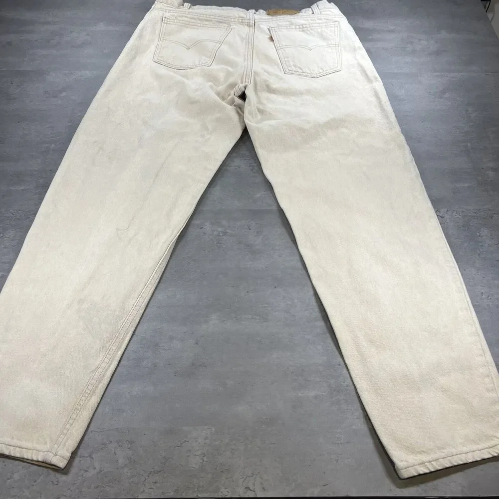 Vintage 90s Levi's 550 Khaki Jeans 38x32 Fit 35x31 Faded Denim OrangeTab Western